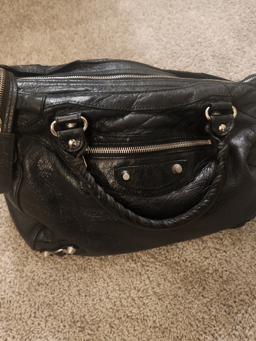 Authentic Balanciaga Classic Black Leather Satchel Handbag
